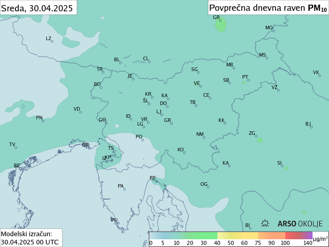 Napoved PM10 za danes