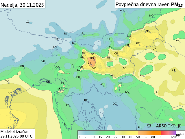 Napoved PM2,5 za jutri